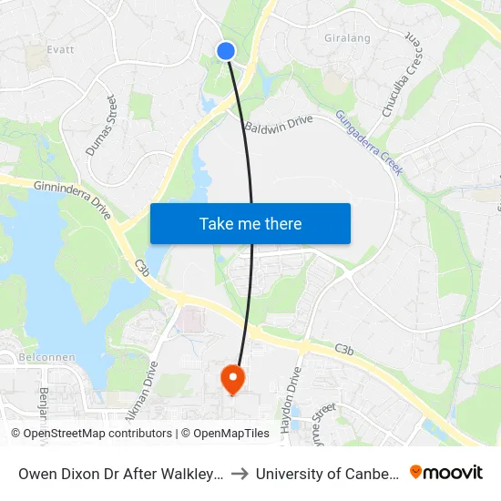 Owen Dixon Dr After Walkley Pl to University of Canberra map