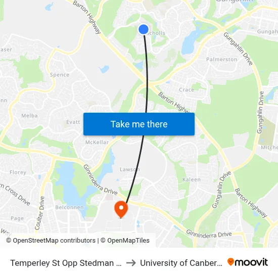 Temperley St Opp Stedman Pl to University of Canberra map