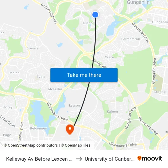 Kelleway Av Before Lexcen Av to University of Canberra map