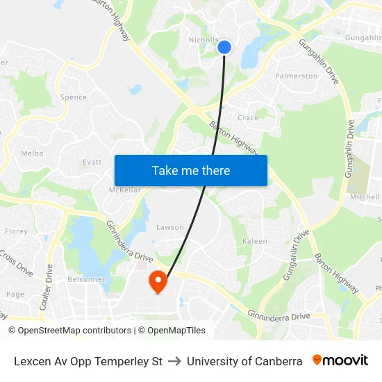 Lexcen Av Opp Temperley St to University of Canberra map