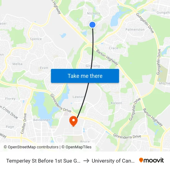 Temperley St Before 1st Sue Geh Cct to University of Canberra map