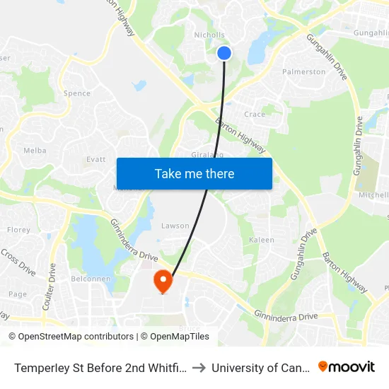Temperley St Before 2nd Whitfield Cct to University of Canberra map