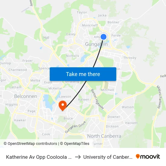 Katherine Av Opp Cooloola St to University of Canberra map