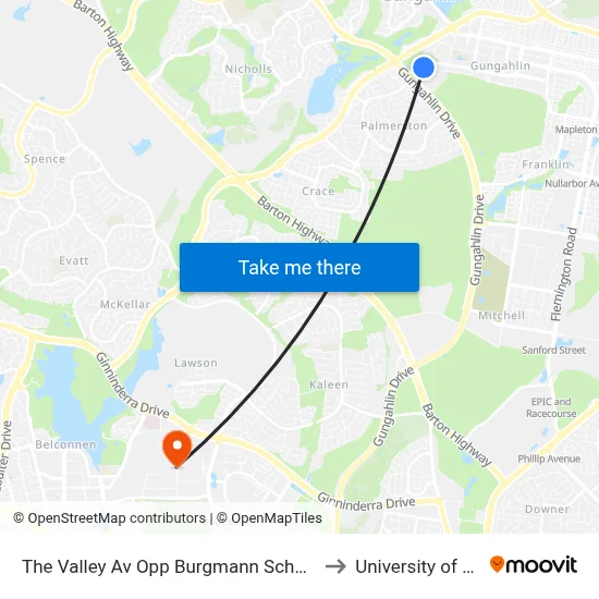 The Valley Av Opp Burgmann School Valley Campus to University of Canberra map
