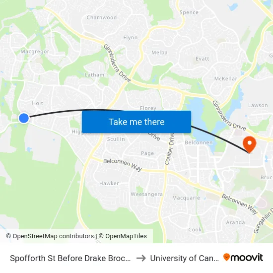 Spofforth St Before Drake Brockman Dr to University of Canberra map
