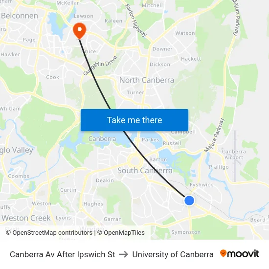 Canberra Av After Ipswich St to University of Canberra map
