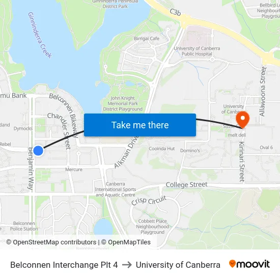 Belconnen Interchange Plt 4 to University of Canberra map