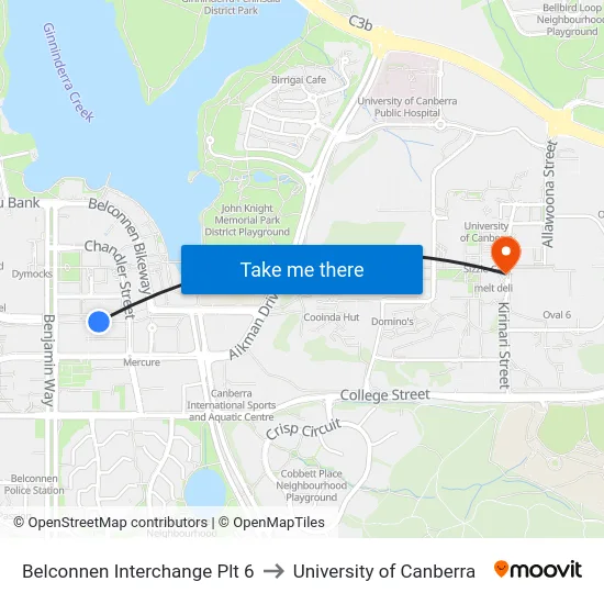 Belconnen Interchange Plt 6 to University of Canberra map