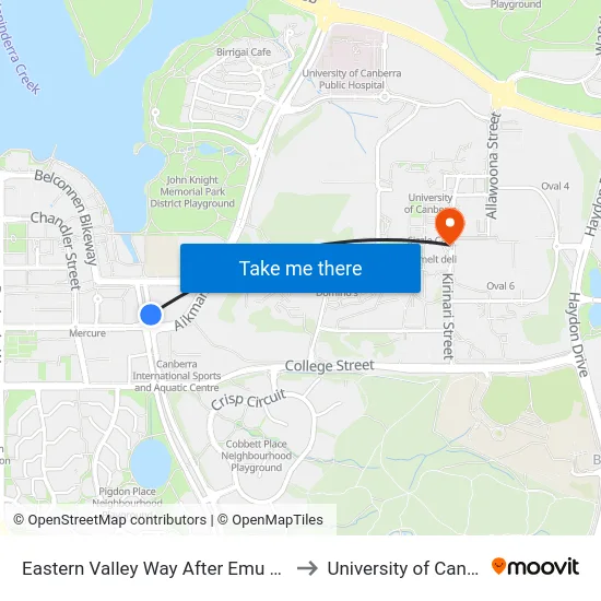 Eastern Valley Way After Emu Bank Dr to University of Canberra map