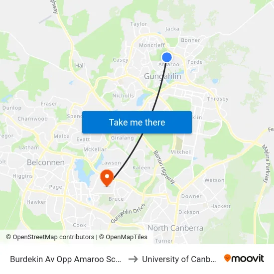 Burdekin Av Opp Amaroo School to University of Canberra map