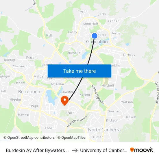 Burdekin Av After Bywaters St to University of Canberra map