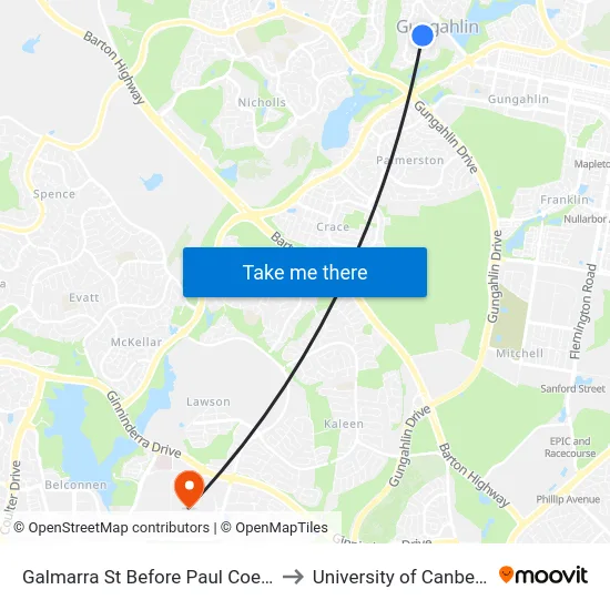 Galmarra St Before Paul Coe Cr to University of Canberra map