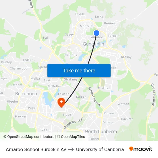 Amaroo School Burdekin Av to University of Canberra map