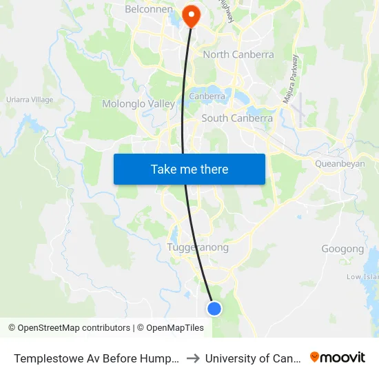 Templestowe Av Before Humphrey St to University of Canberra map