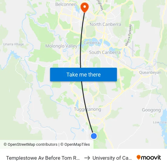 Templestowe Av Before Tom Roberts Av to University of Canberra map