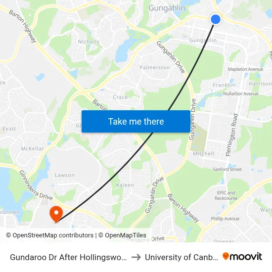 Gundaroo Dr After Hollingsworth St to University of Canberra map