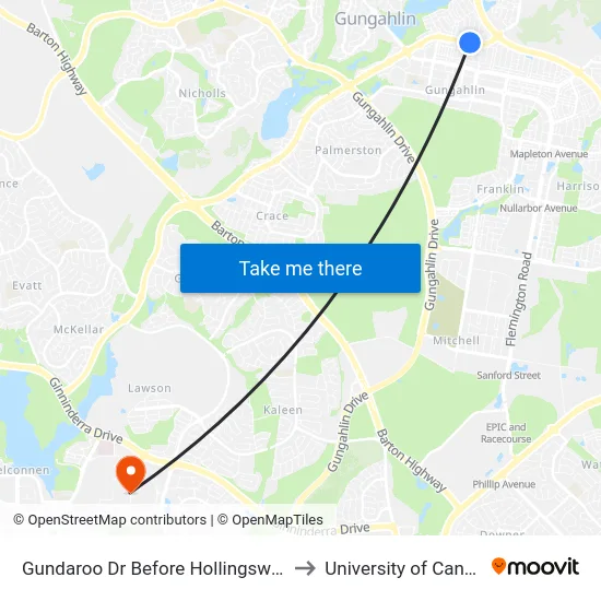 Gundaroo Dr Before Hollingsworth St to University of Canberra map