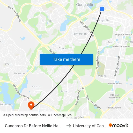Gundaroo Dr Before Nellie Hamilton Av to University of Canberra map
