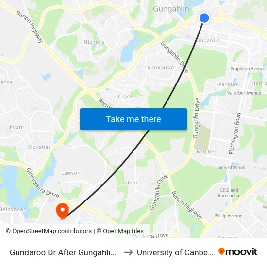 Gundaroo Dr After Gungahlin Pl to University of Canberra map
