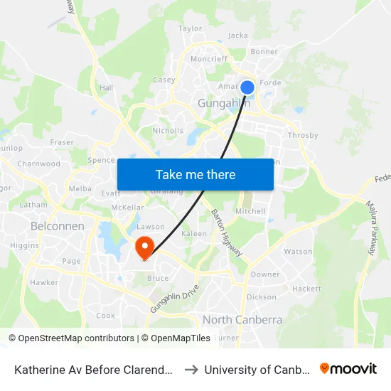 Katherine Av Before Clarendon St to University of Canberra map