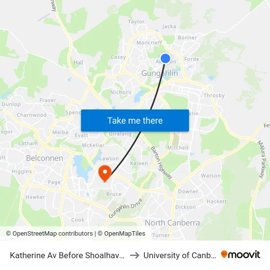 Katherine Av Before Shoalhaven Av to University of Canberra map