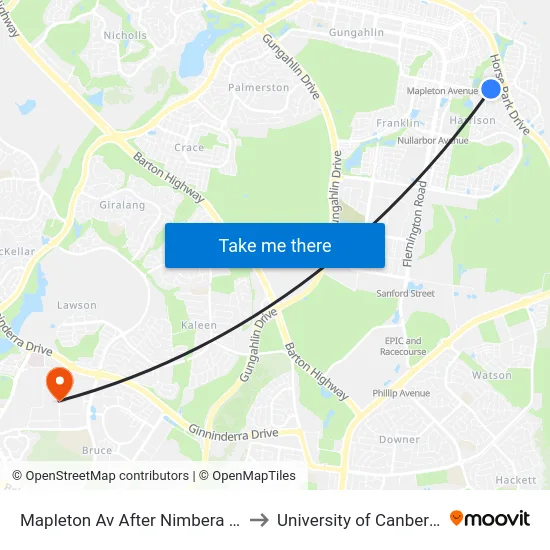 Mapleton Av After Nimbera St to University of Canberra map