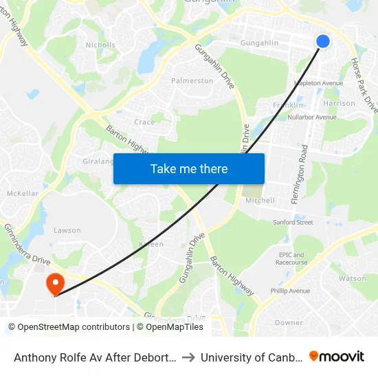Anthony Rolfe Av After Debortoli St to University of Canberra map