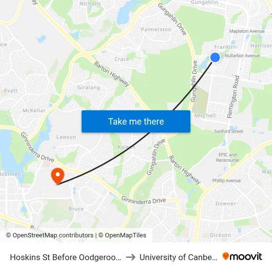 Hoskins St Before Oodgeroo Av to University of Canberra map