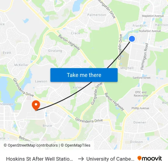 Hoskins St After Well Station Dr to University of Canberra map