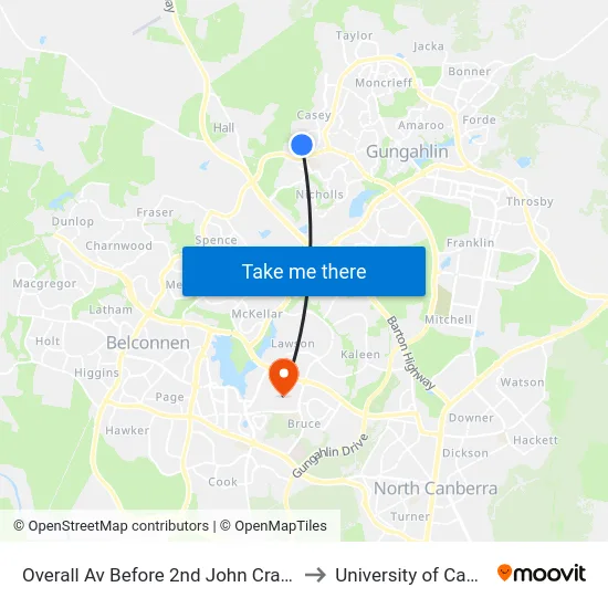 Overall Av Before 2nd John Crawford Cr to University of Canberra map