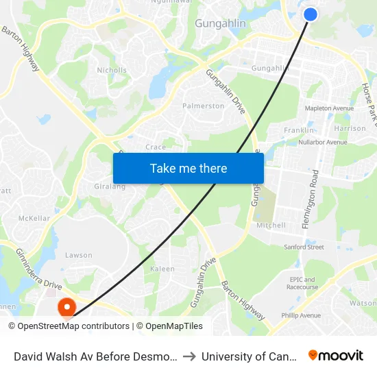 David Walsh Av Before Desmond Ln to University of Canberra map