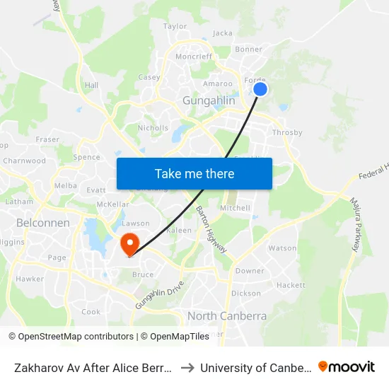 Zakharov Av After Alice Berry St to University of Canberra map