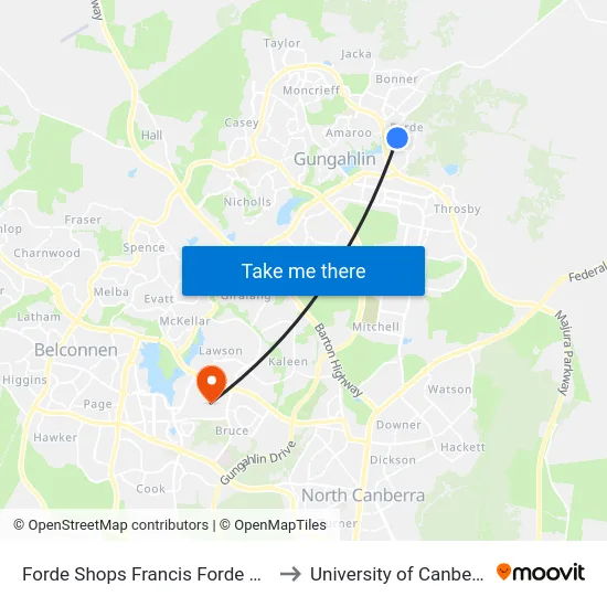 Forde Shops Francis Forde Bvd to University of Canberra map