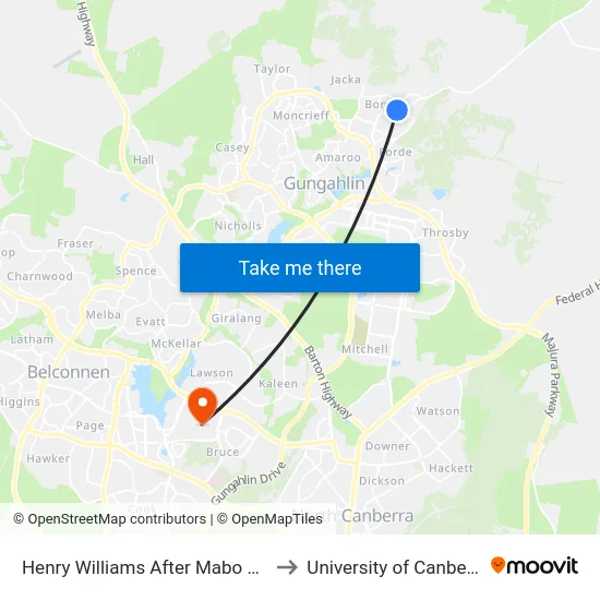 Henry Williams After Mabo Bvd to University of Canberra map