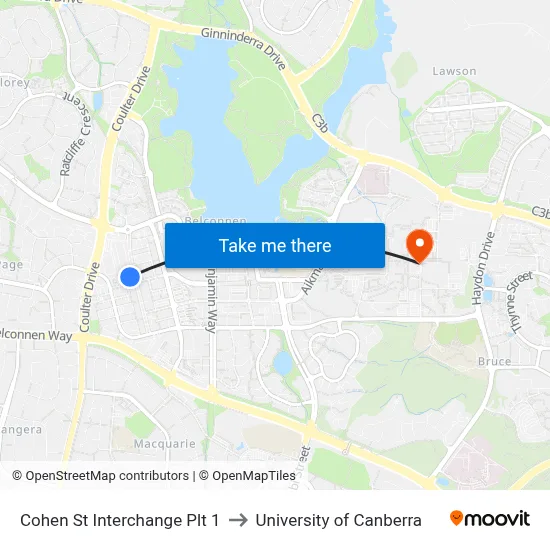 Cohen St Interchange Plt 1 to University of Canberra map