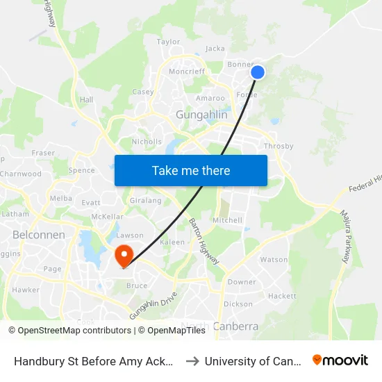 Handbury St Before Amy Ackman St to University of Canberra map
