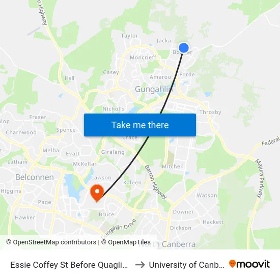 Essie Coffey St Before Quagliotti St to University of Canberra map
