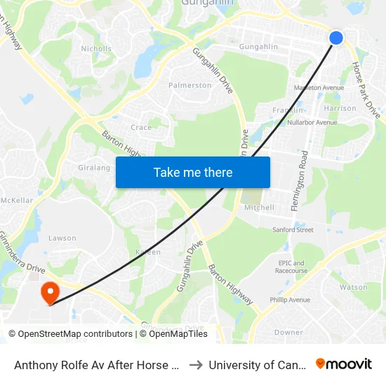 Anthony Rolfe Av After Horse Park Dr to University of Canberra map