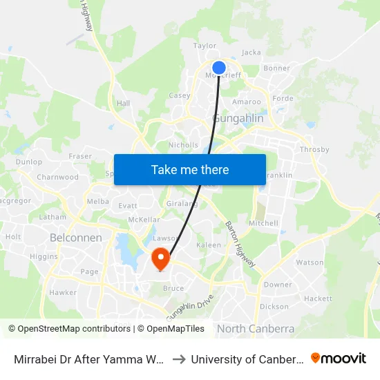 Mirrabei Dr After Yamma Way to University of Canberra map