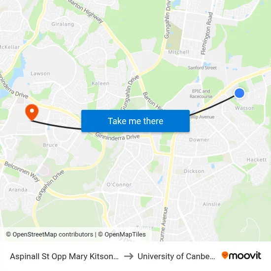 Aspinall St Opp Mary Kitson St to University of Canberra map
