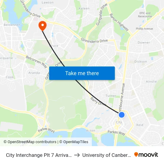 City Interchange Plt 7 Arrivals to University of Canberra map