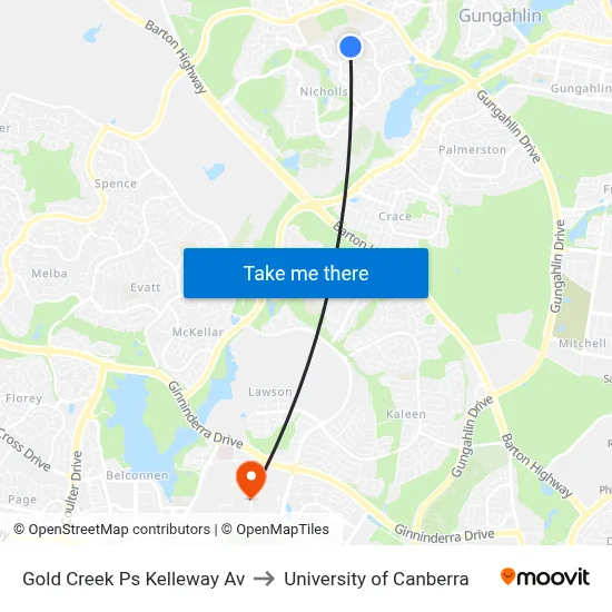 Gold Creek Ps Kelleway Av to University of Canberra map