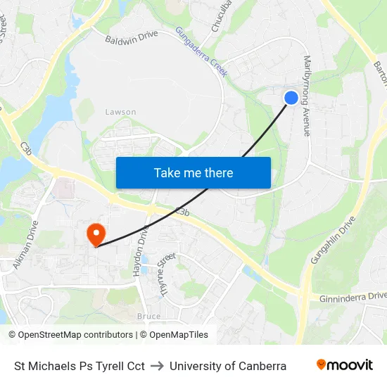 St Michaels Ps Tyrell Cct to University of Canberra map