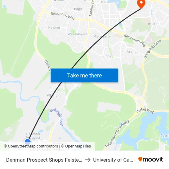 Denman Prospect Shops Felstead Vista to University of Canberra map