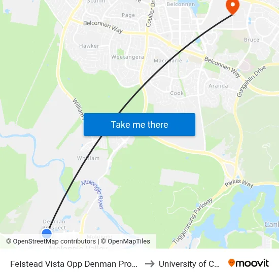 Felstead Vista Opp Denman Prospect Shops to University of Canberra map