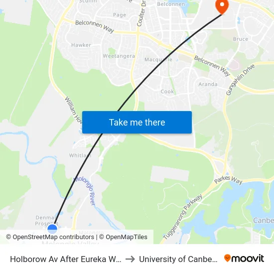 Holborow Av After Eureka Way to University of Canberra map