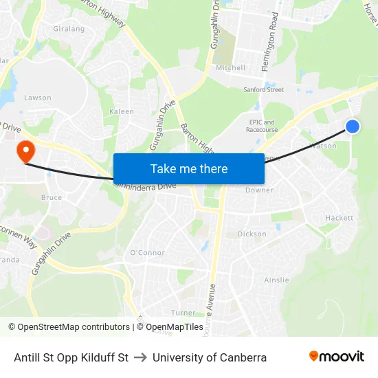 Antill St Opp Kilduff St to University of Canberra map