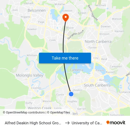 Alfred Deakin High School Grounds Sso to University of Canberra map