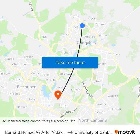 Bernard Heinze Av After Yidaki Way to University of Canberra map