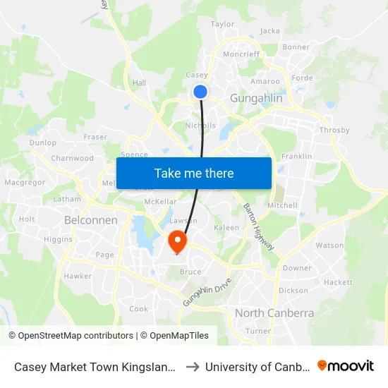 Casey Market Town Kingsland Pde to University of Canberra map